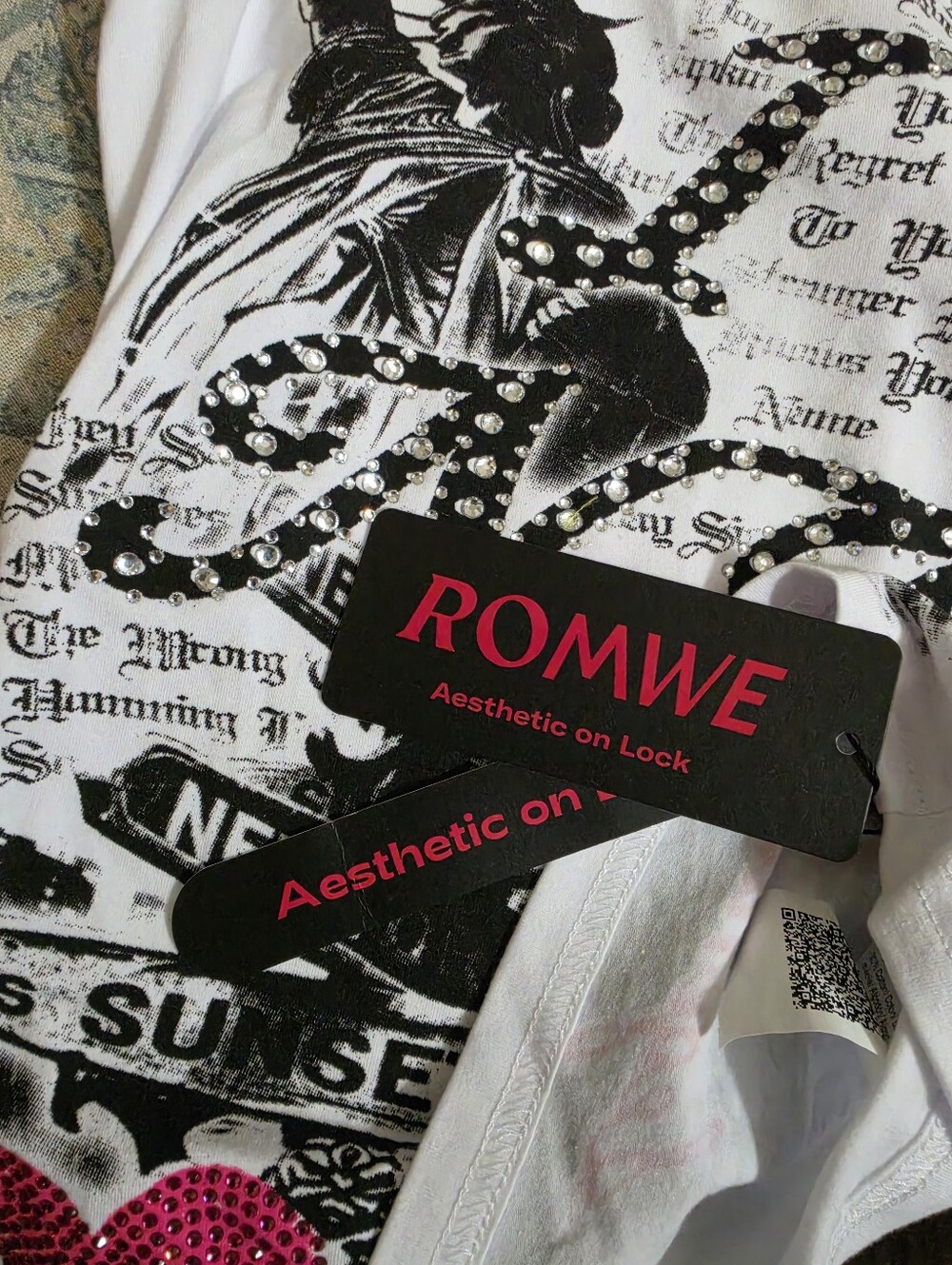 ROMWE Street Life Y2K Retro Streetwear Slogan Print Rhinestone Tank Top - Picture 6 of 8